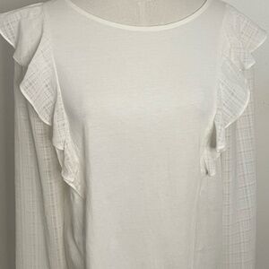 J Crew Mixed Media Ruffle Long Sleeve Blouse in Cream Size Medium
